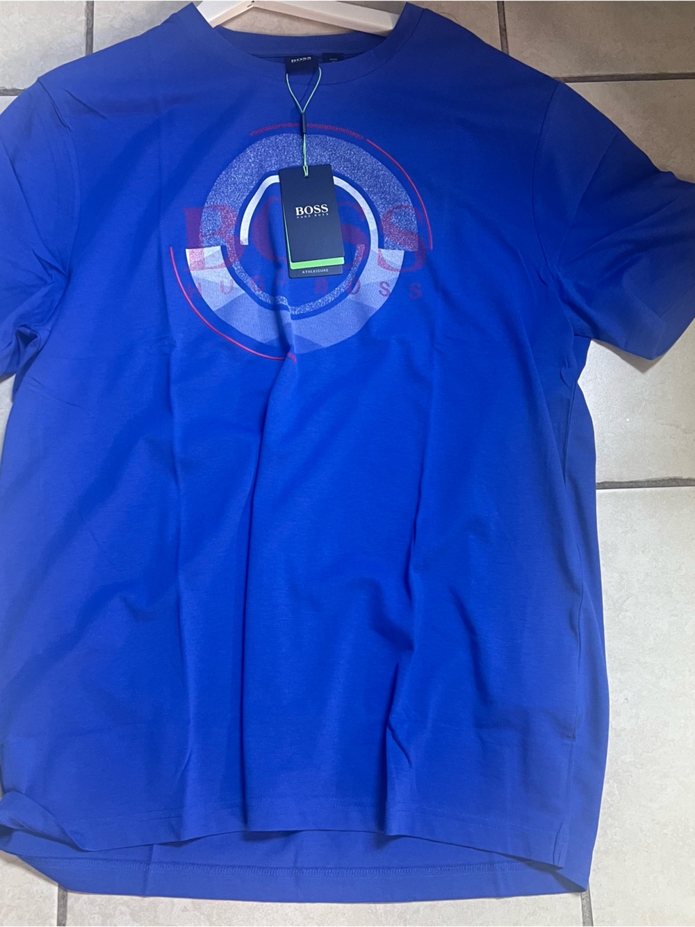 BOSS Royal Blue Graphic Circle Tee with Red Accents